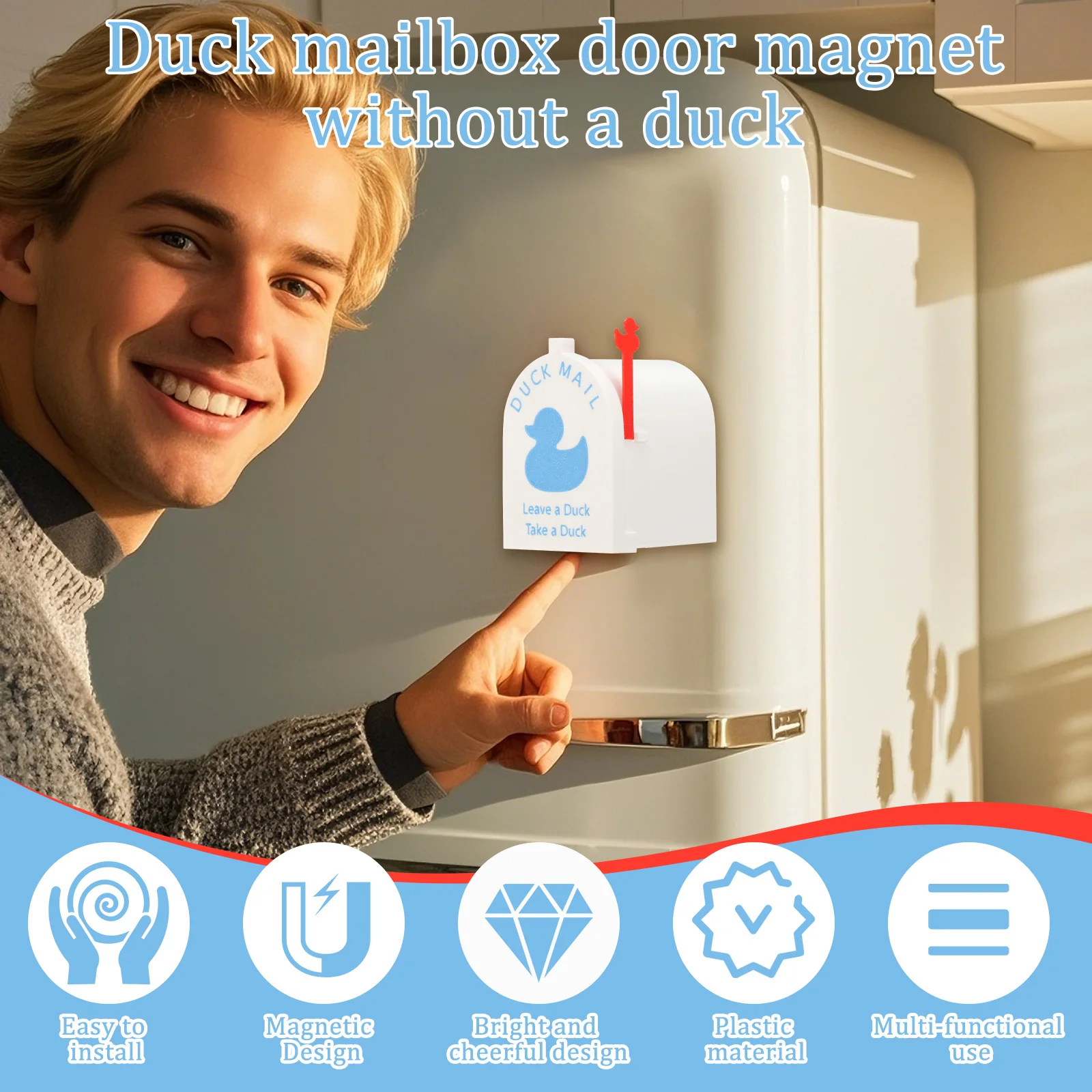 2Pcs Magnetic Cruising Duck Mailbox Plastic Mini Duck Mailbox Decoration with Movable Flag Fridge Door Funny Stickers Home Dec