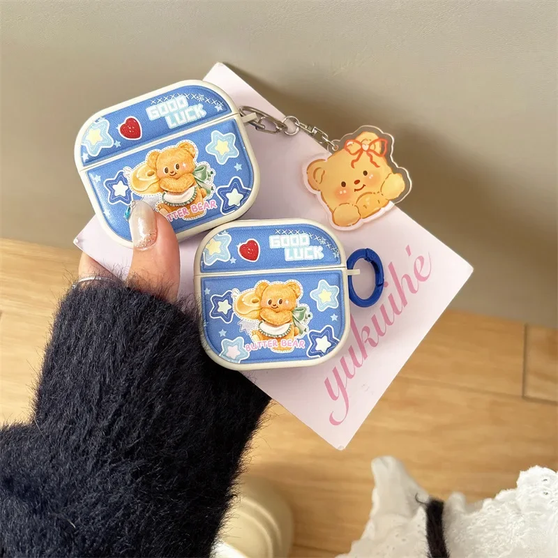 Cute Donut Teddy Bear Case for AirPods 4 Airpod 1 2 3 Pro Pro2  Bluetooth Earbuds Charging Box Protective Earphone Case Cover