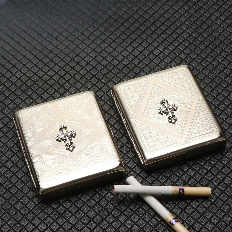 New Metal 20 Pack Thick Pack Men's Personalized Creative Flip Cover Portable Floating Carving Floral Cigarette Box