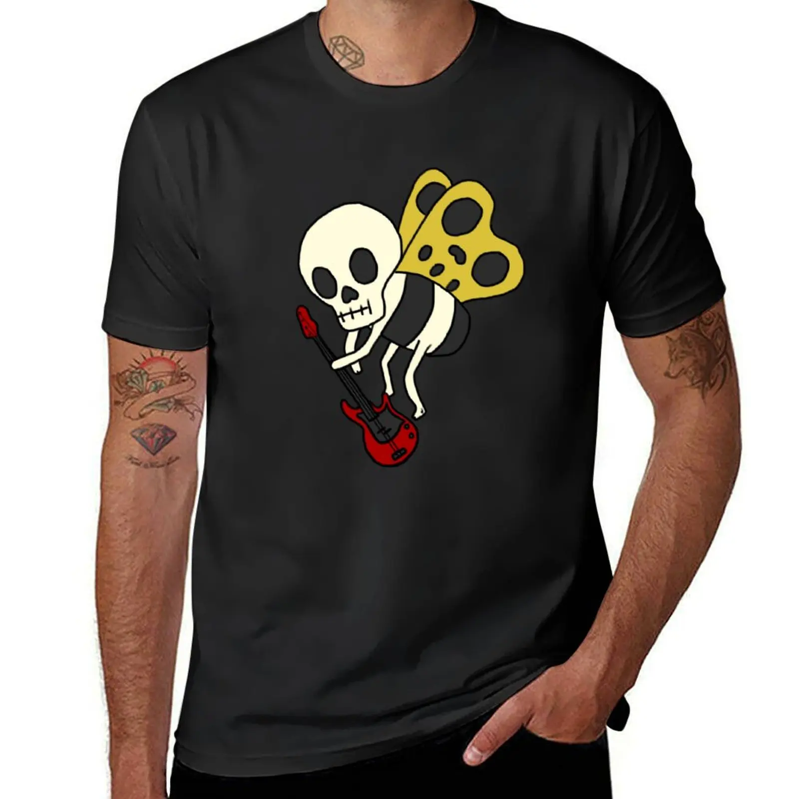 skeleton bug with bass guitar T-Shirt korean fashion summer clothes cute clothes blacks mens funny t shirts