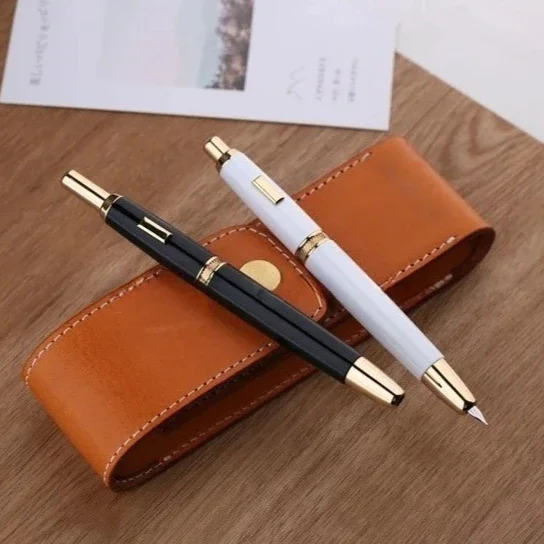 Hot New MAJOHN A1 No Clip Press Black/White F/0.5mm Nib Metal Engraving Fountain Pen Retractable Ink Pen Office School Writing G