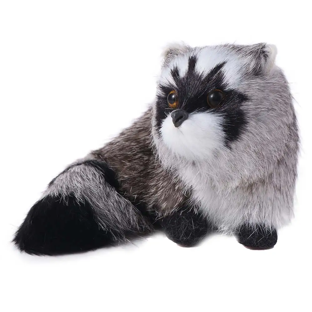 Kids Toy Realistic Simulation Raccoon Model Educational Animal Model Raccoon Figure Gray Furry Simulation 3D Raccoon Photo Props
