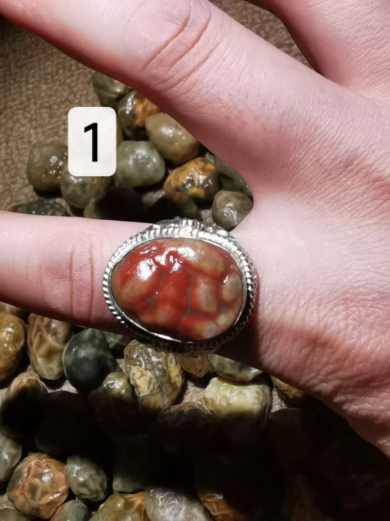 1pcs/lot Gobi Agate Natural Stone Ring S925 sterling silver inlay Muscle vein stone Strange stones with eyes Collectibles taki