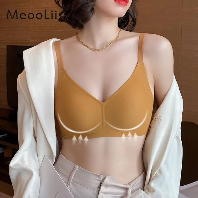 MeooLiisy S-3XL Plus Size Minimizer Seamless Bras for Women No Wire Jelly Underwear Ultra-thin Adjustable Brassiere