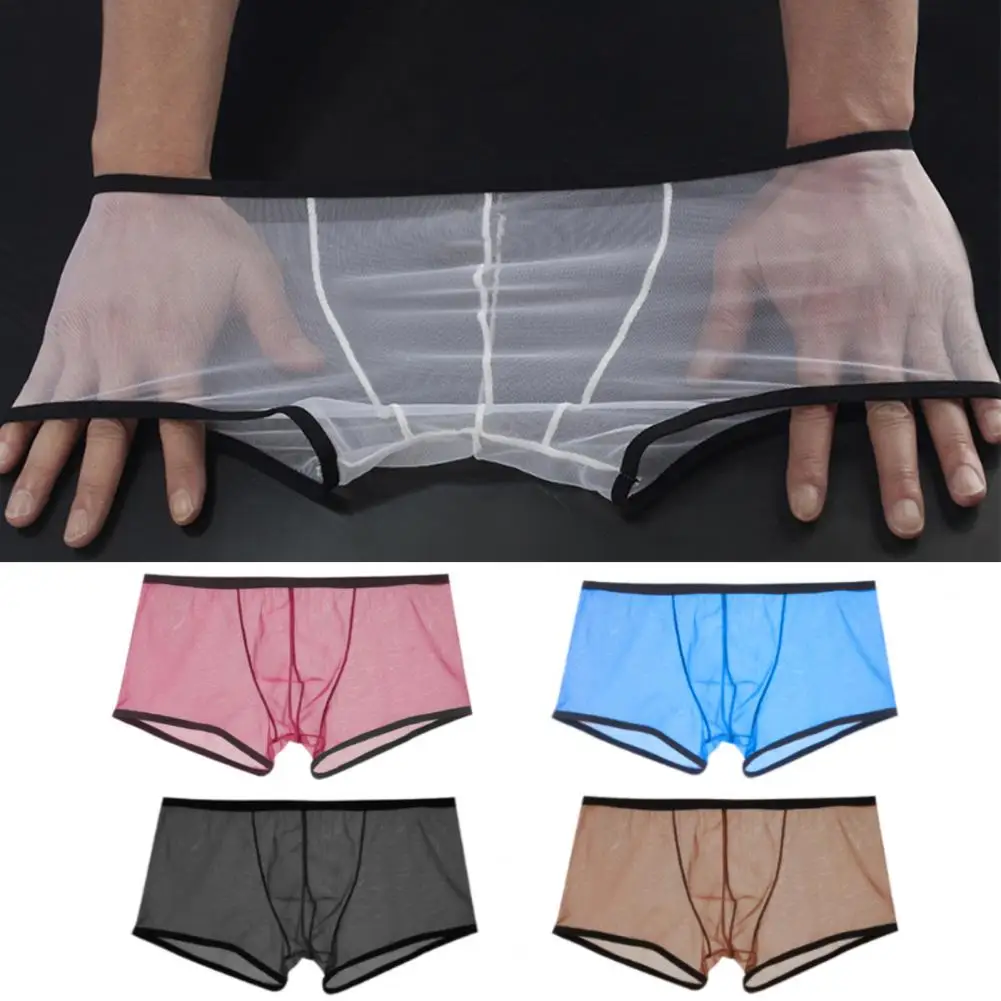 Men Boxers U Convex Low Waist Mesh Boxers See Through Underpants Underwear Contrast Color Clear Panties Men Briefs Underwear