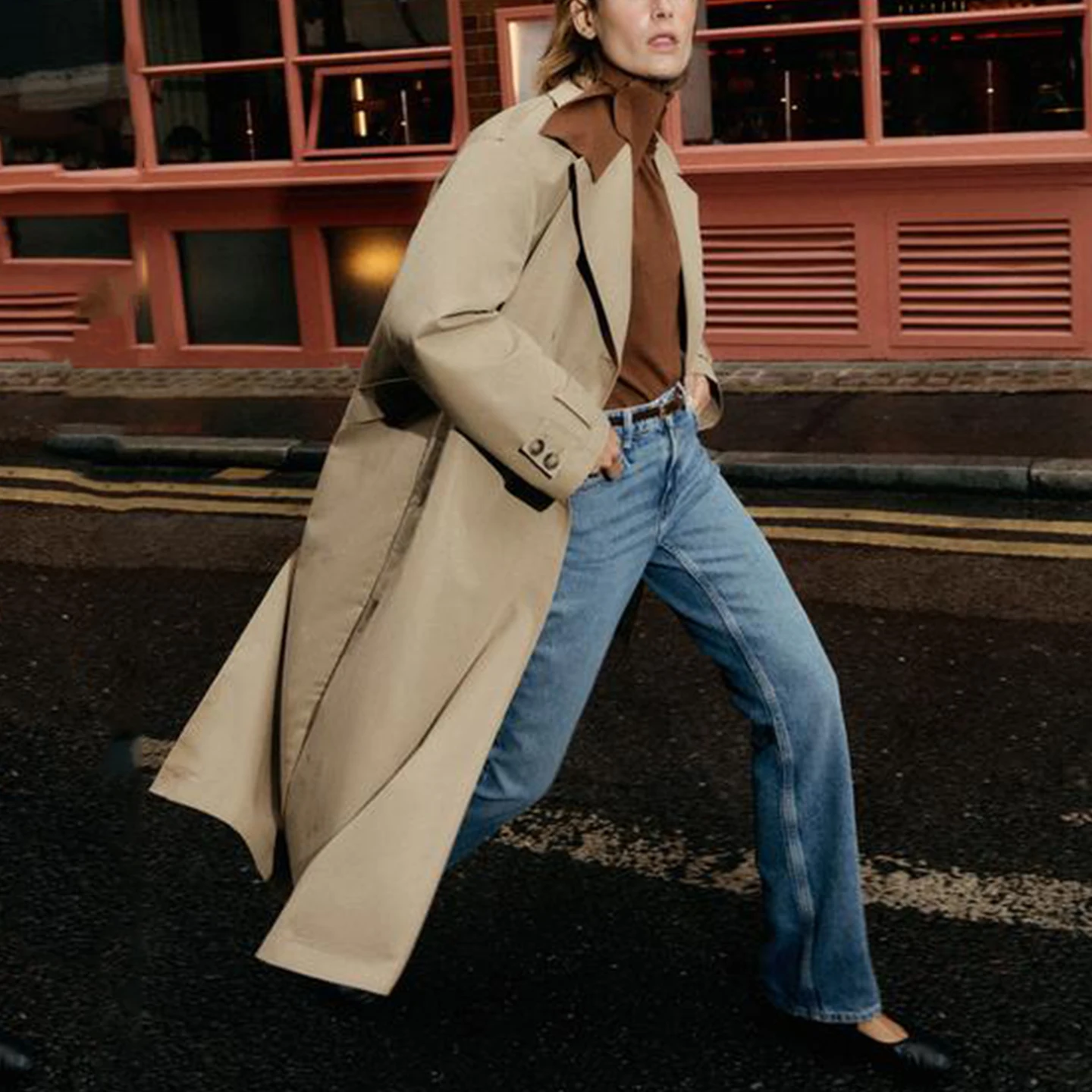 Classic Long Sleeve Classic Style Women's Coat Spring Autumn Season Double Breasted Button Pure Color Commute Straight Cut