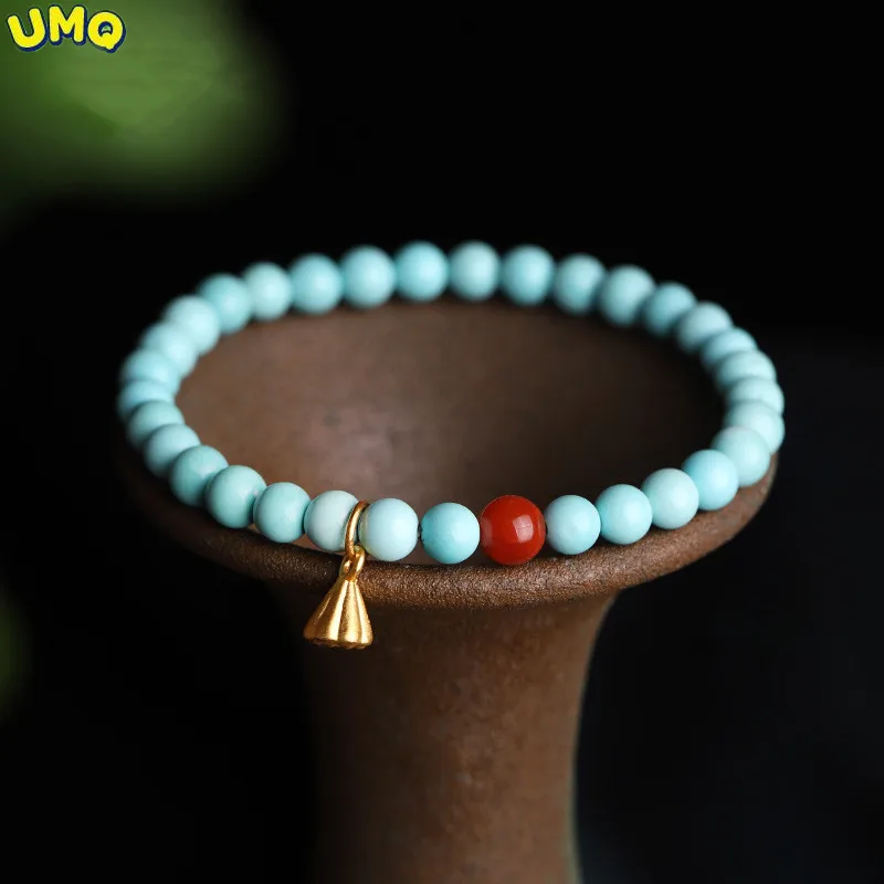 

Turquoise Bracelet 5mm Round Bead Single Loop Diy Women's Stationery Buddhist South Red 14k Gold Wrapped Jewelry Simple