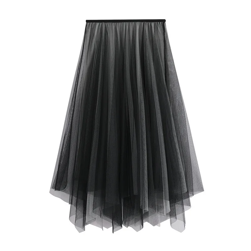 2025 New Japanese Korean Spring Summer Irregular High Waist Mesh Long Skirt Street Versatile Asymmetric Large Swing Slim Skirts