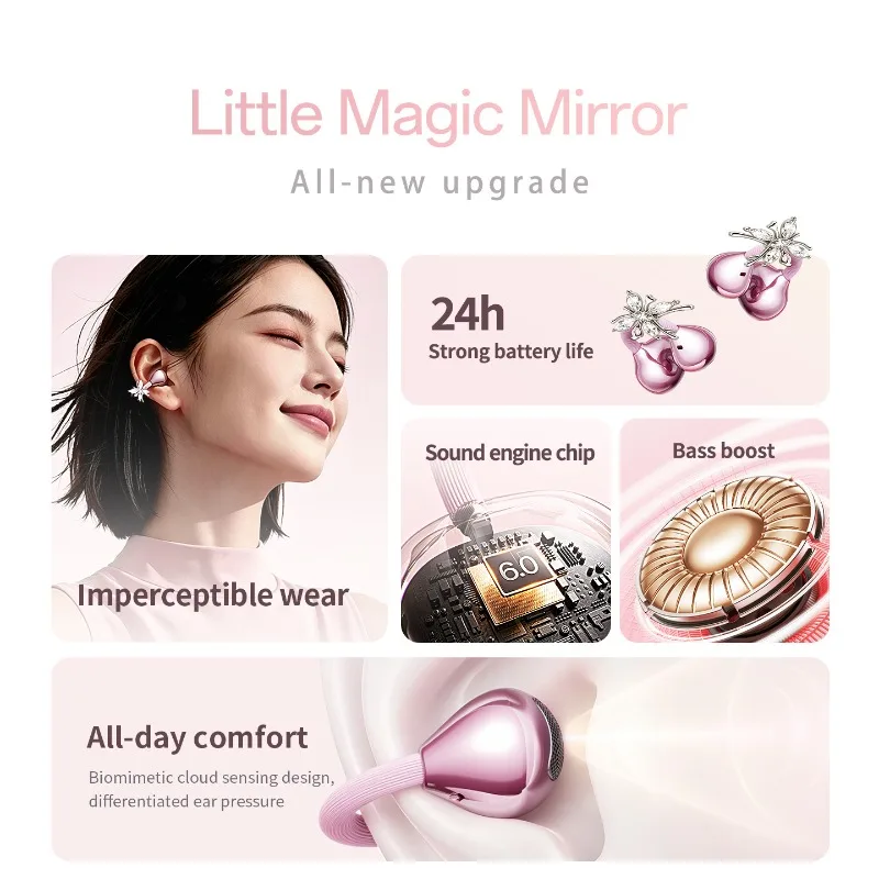 Ear Clips High Sound Quality Mini Sleep Wireless Earphone Long Battery Life Bluetooth Headphone Noise Reduction Girl Work Earbud