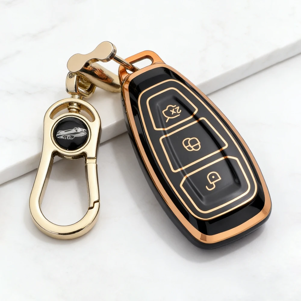 Nueva funda protectora para mando a distancia para Ford Fiesta/Focus 3/Focus 4/Mondeo/Ecosport/Kuga/c-max ST/Escape-funda para llave de coche con llavero