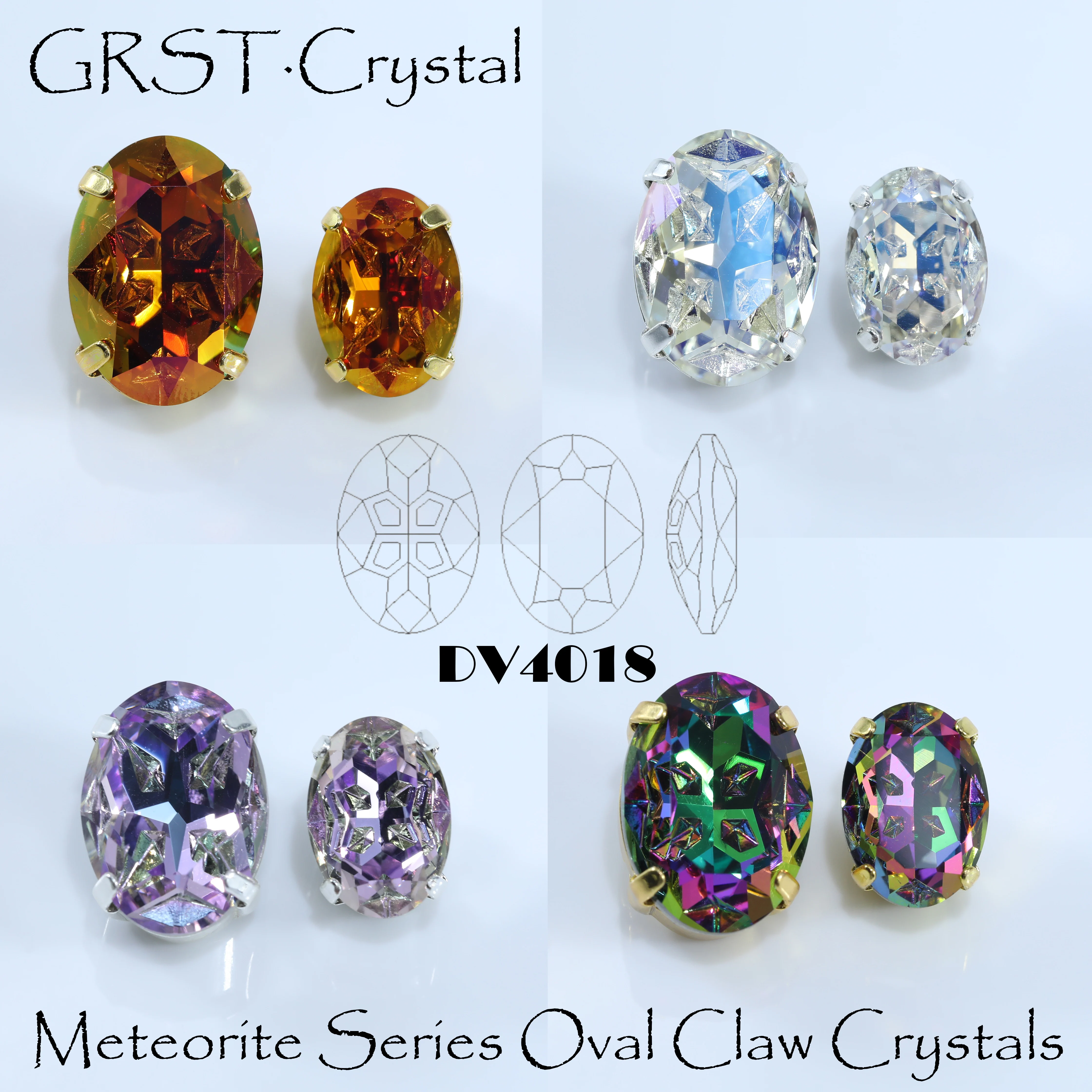 Glänzende Meteorit-Oval-Krallen-Kristallsteine zum Aufnähen, Strasssteine für DIY-Kleidung, Braut- und Kostümschmuck, Accessoires, GRST Kristall – Detail 1