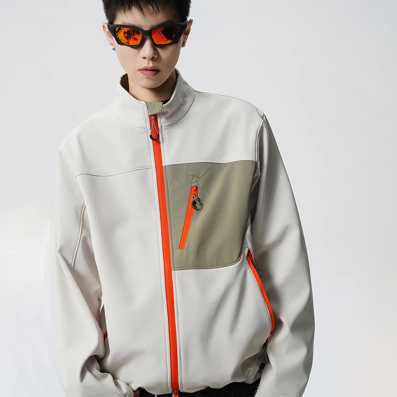 

Spring and Autumn Men's Windproof Warm Jacket, Outdoor Leisure Loose Stand-up Collar Top Unisex