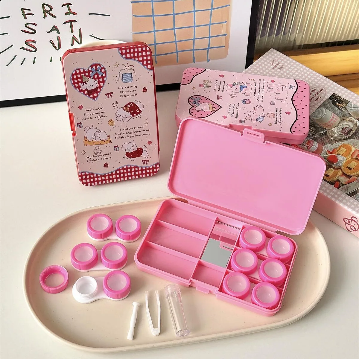 Estuche para Lentes de Contacto Ins Six Pack, Estuche de Almacenamiento de Lentes de Contacto Bonito y Elegante, AS979 con Espejo