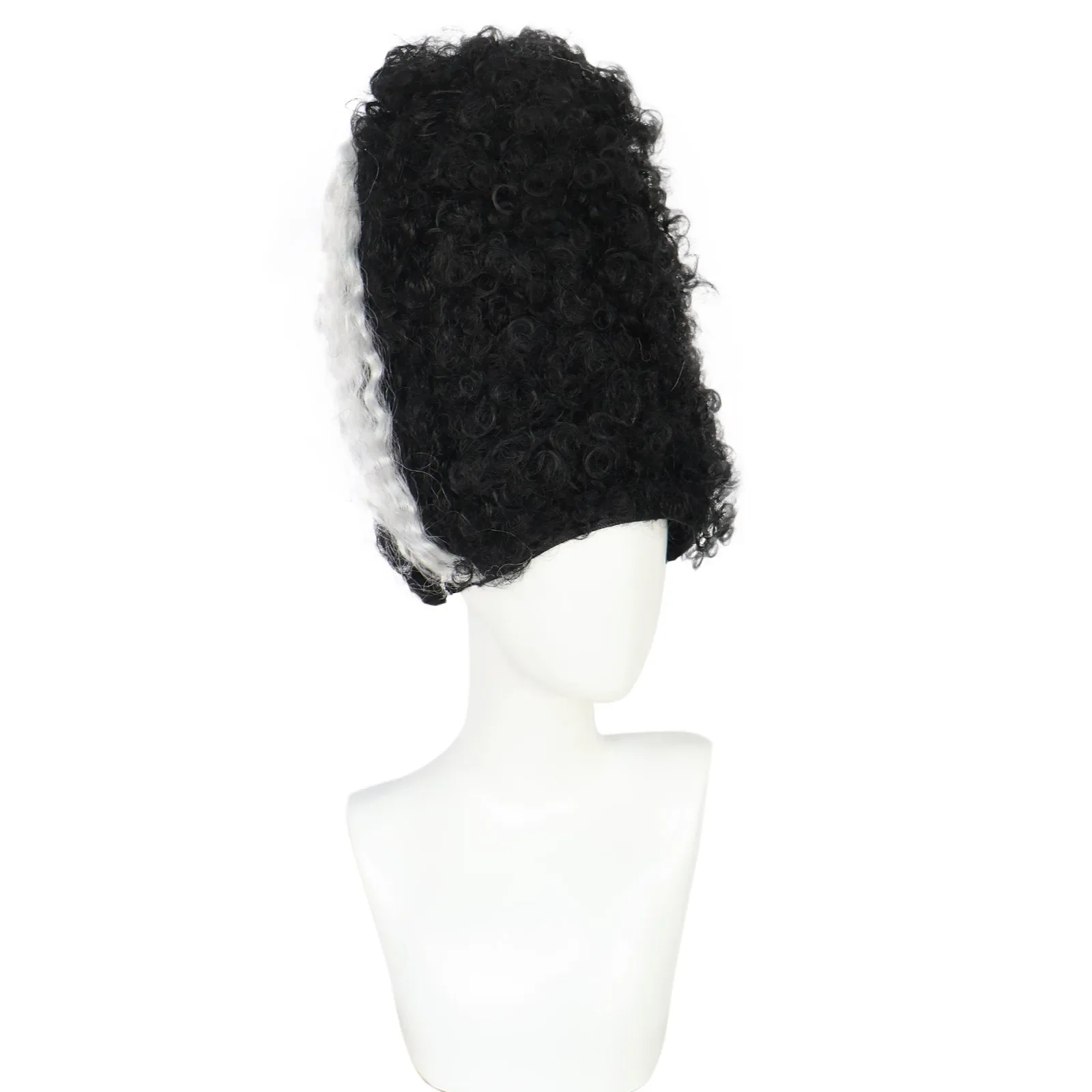 Synthetic Medium Length Black and White Coily Bride Of Frankenstein Cosplay Wig For Halloween Holiday Party Cosplay