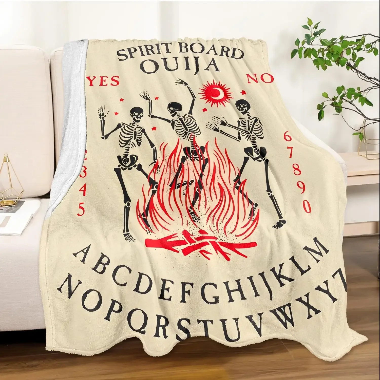 1PC Halloween Throw Spirit board Ouija Skeleton fire pattern Thin Blanket Gifts for Couch Bed Car Home Camping all season use