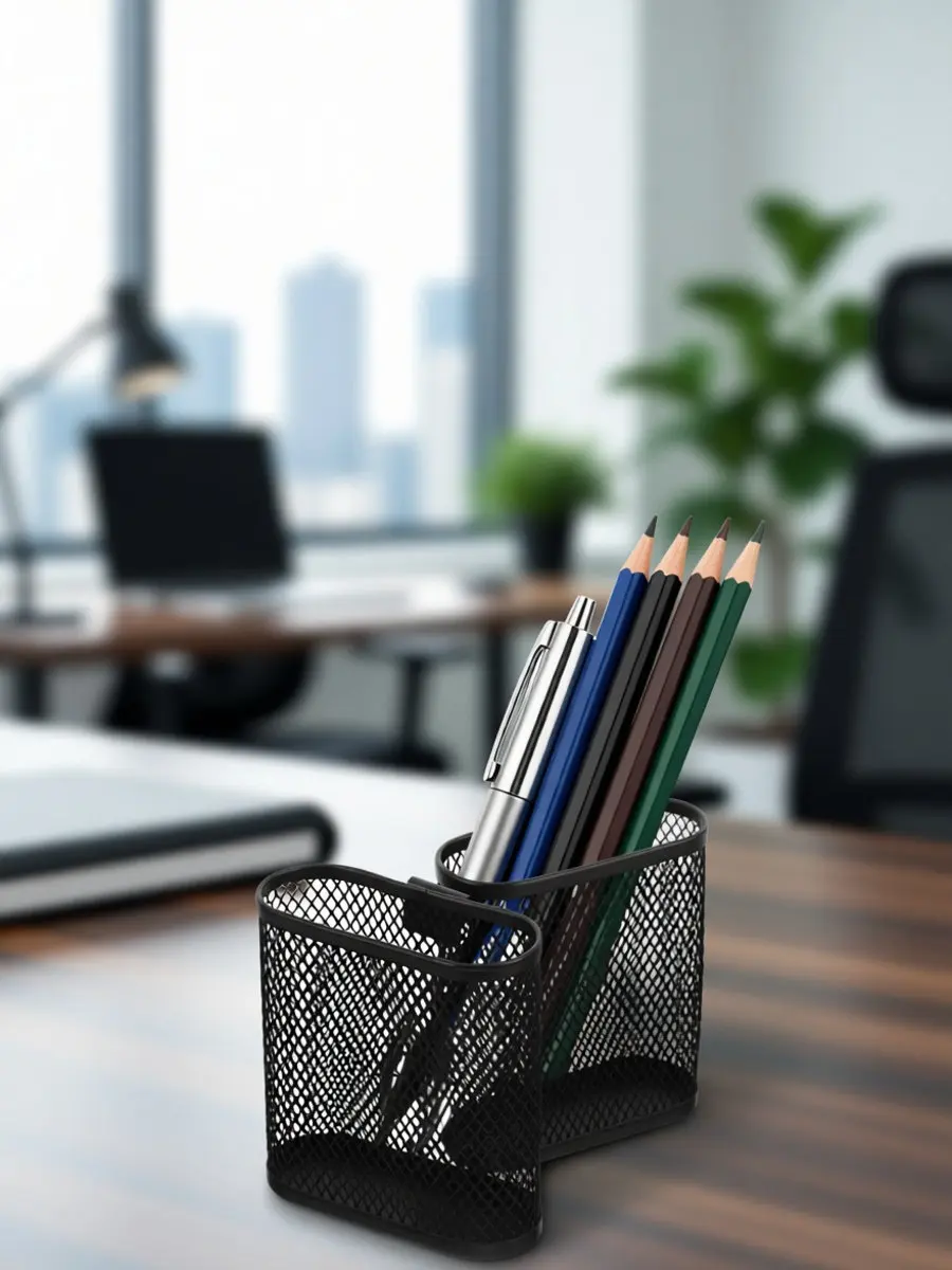 2Pcs Hanging Pen Holder Metal Mesh Pencil Organizer for Desk Side Wall Mount Office Desk Organizer Stationery Storage