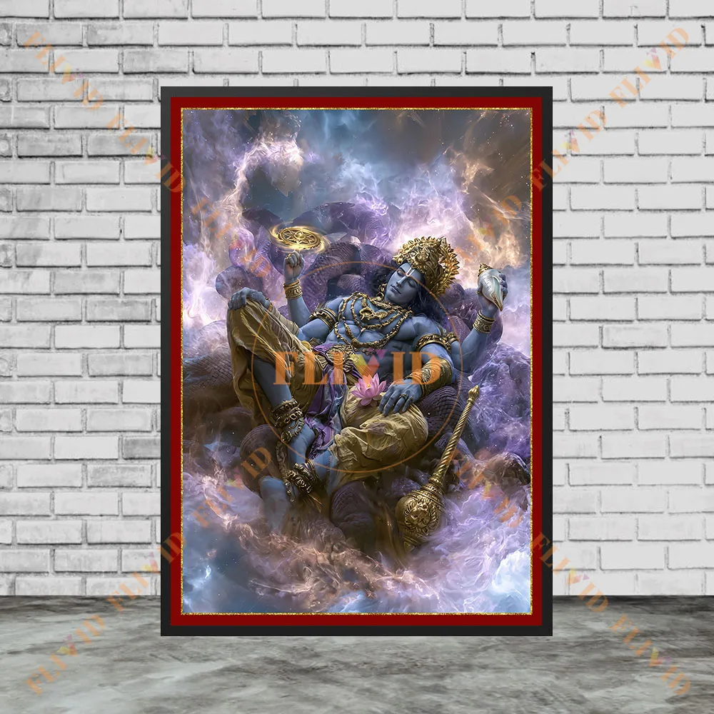 Hindu Mythology Wall Canvas Art,Lord Vishnu & Goddess Kali Cosmic Galaxy Poster,Spiritual Religious Artwork Wall Art Home Decor