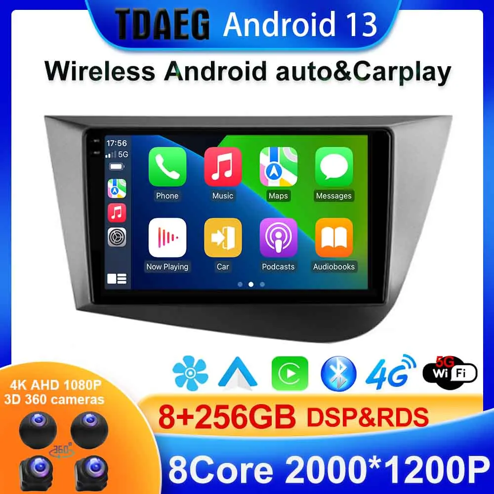 

BT5.0 8+256G Android13 For Seat Leon 2 2005 - 2012 Car Radio Multimedia Video Player Navigation GPS Android 10 No 2din 2 din DVD