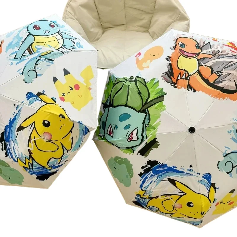 Pokemon Little Four Fully Automatic Umbrella Elf Cartoon Cute Print Rain or Shine UV Protection Student Umbrella Wholesale