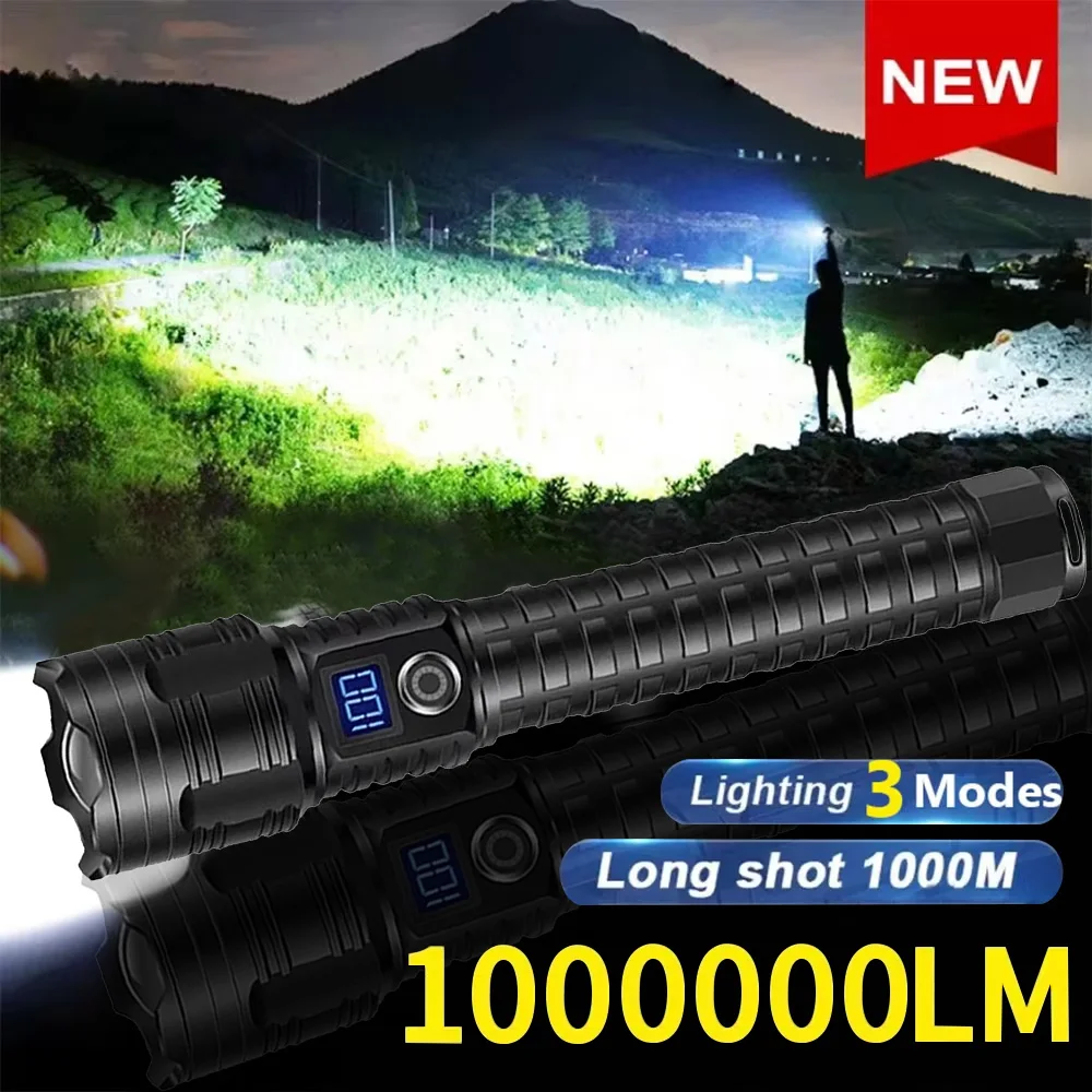 1000000LM Most Powerful Led Flashlight Rechargeable 800W LED Flashlights High Power Zoom Torch Long Range 3000m Tactical Lantren