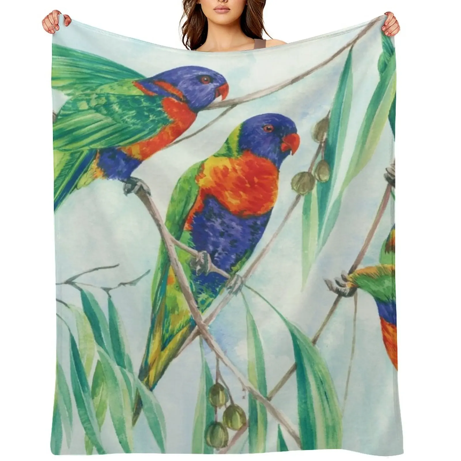 

Rainbow Lorikeets Throw Blanket Sofa Throw Custom Cute Plaid Shaggy Blankets