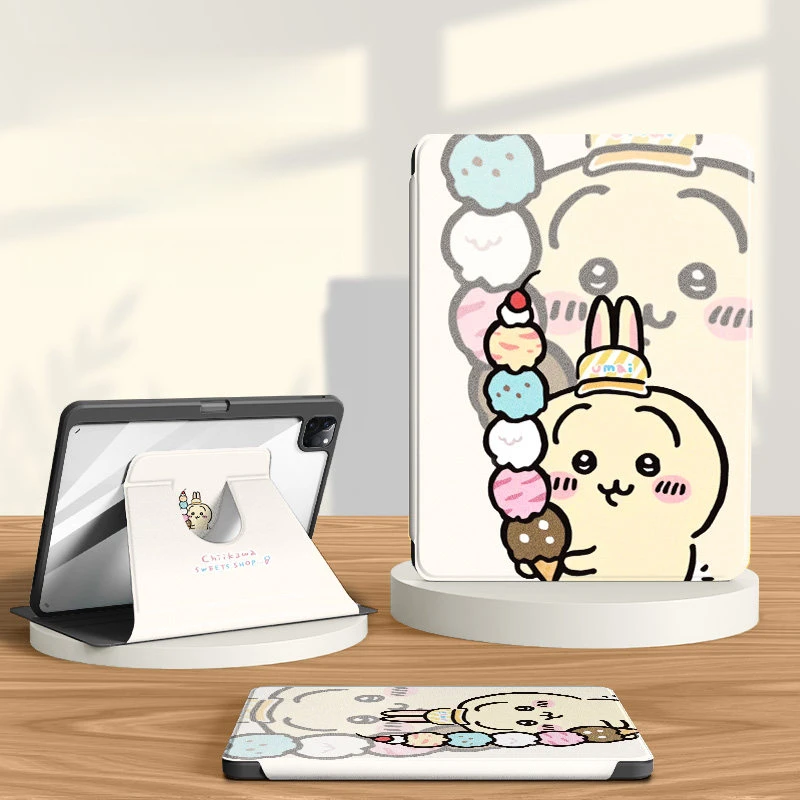 With Pencil Holder Case for iPad Pro 2025 2024 2023 11th Air 7 2025 Mini Anime Cartoon Usagi Chiikawa Hachiware Antidrop Cover