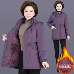 Women Winter Jacket Hood Warm Parkas New Fleece Thicke Mid Length Cotton Padded Jacket Female Windbreakers Outerwear Mother Coat