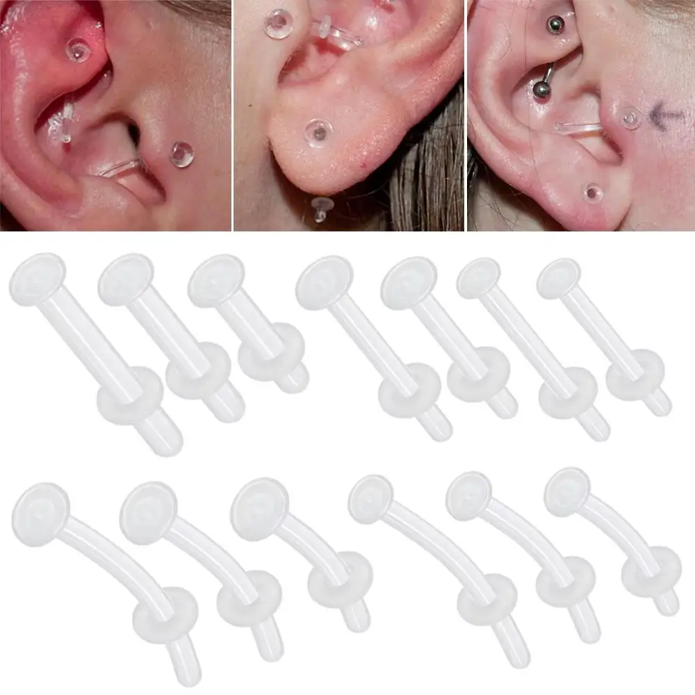 10pcs 16G 14G Acrylic Nose Stud Transparent Curved/Straight Nose Ring Retainer Holder Earrings Belly Ring Navel Piercing Jewelry