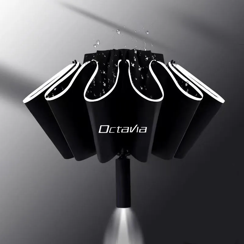 Automatic Umbrella with LED Reflective Strip Rain Wind Umbrella For Skoda Octavia RAPID Superb Fabia Kodiaq Kamiq Karoq