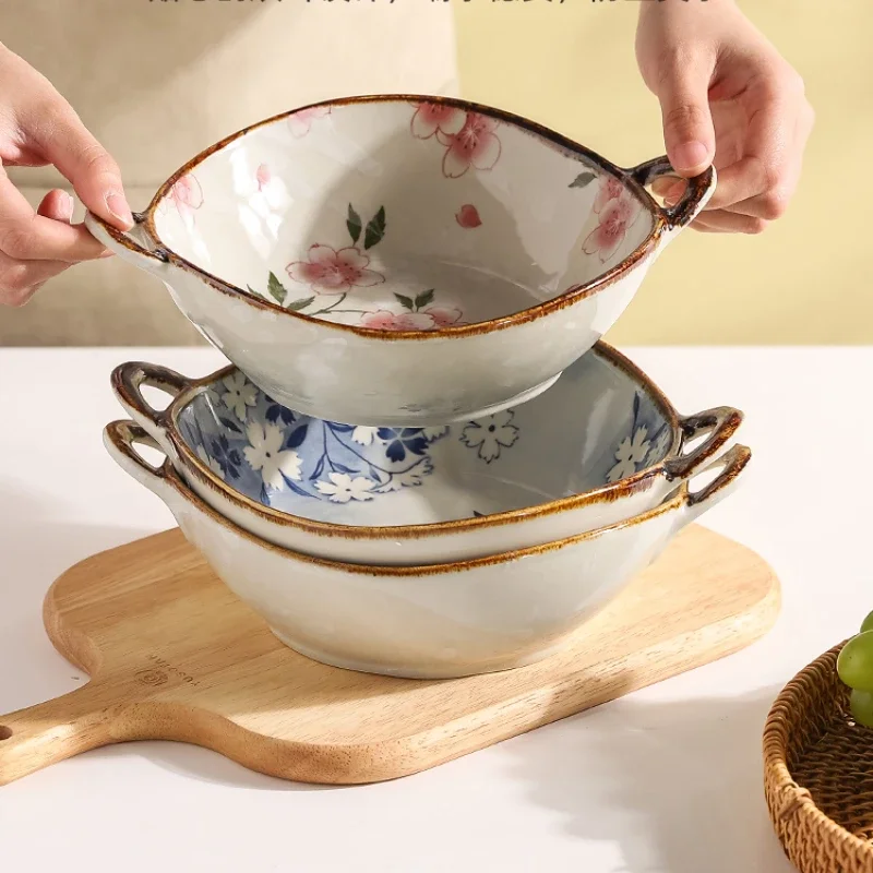 7,5 zoll Japanische Haushalt Nudel Schüssel Keramik Suppe Schüssel Mit Griff Salat Pasta Schüssel Küche Geschirr Mikrowelle Bakgeschirr
