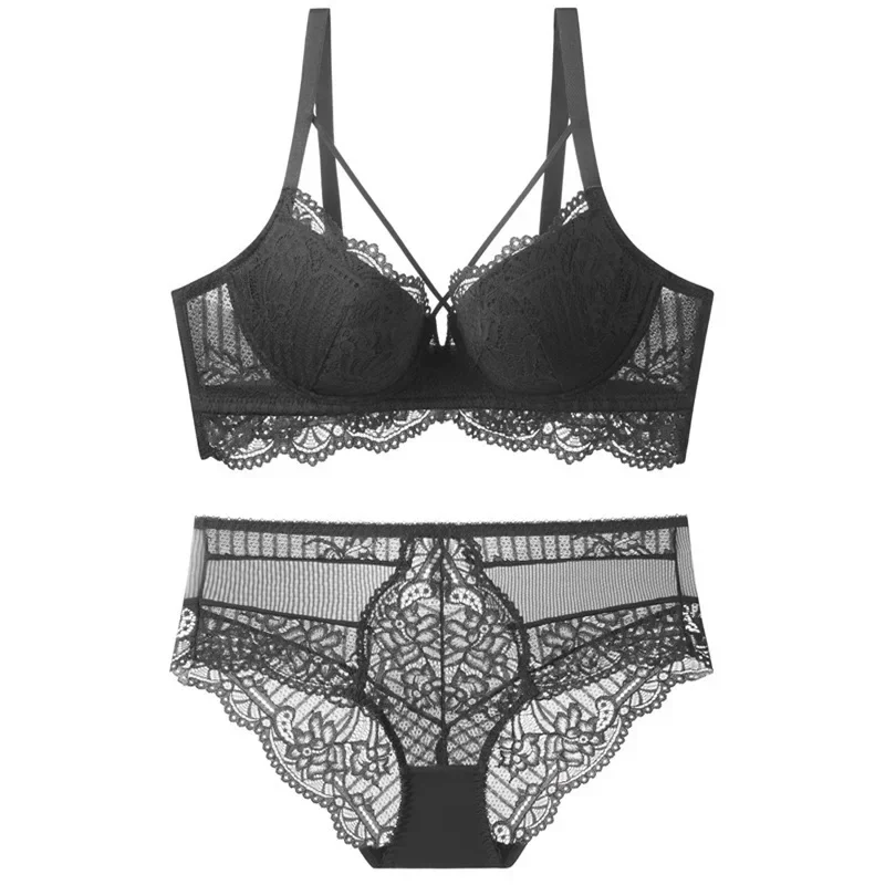 

Women Sexy Bra Set Lace Thin Lingerie Padded Bra and Panty Set Elegant Underwear Brief Set