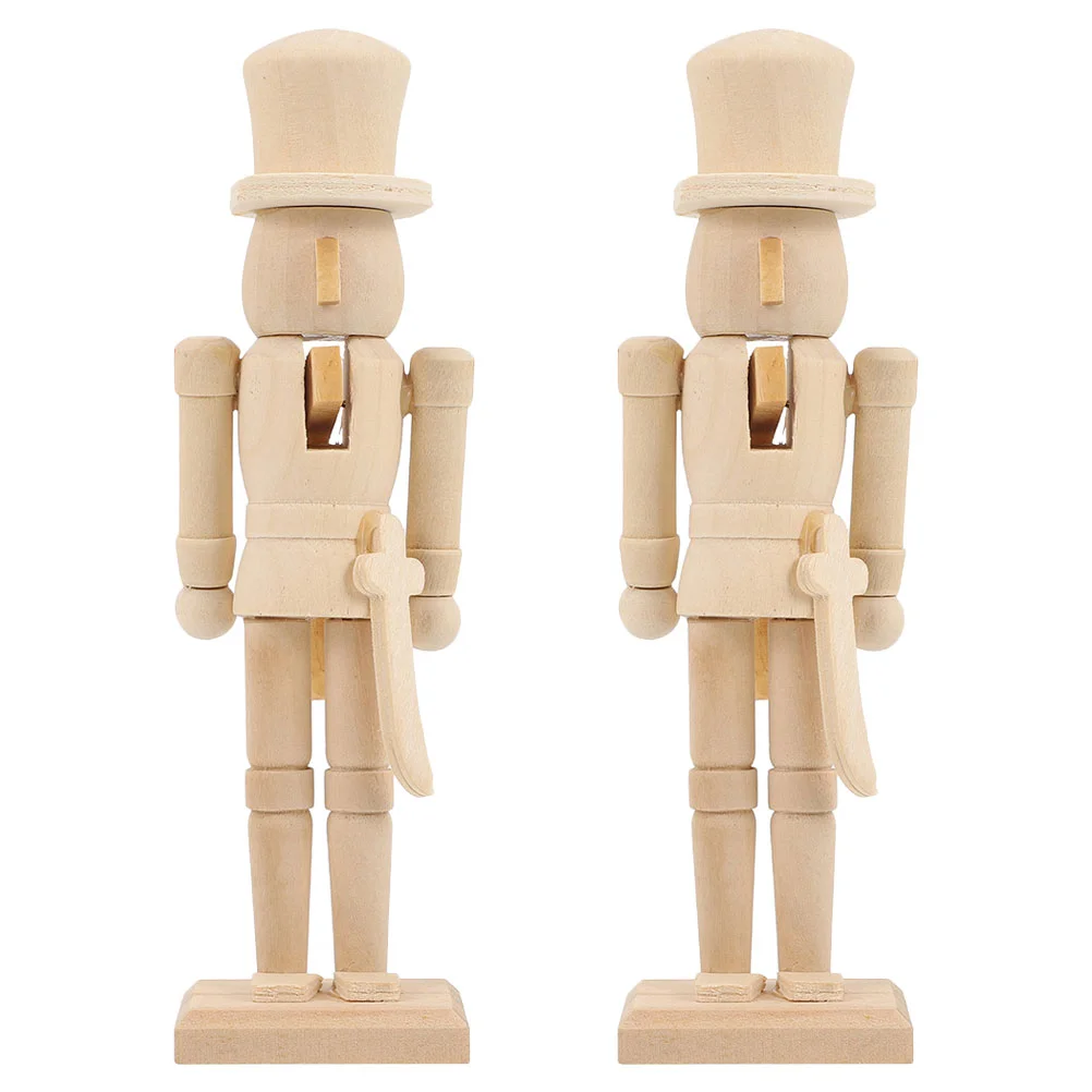 

2 Pcs Nutcracker Wooden Puppet DIY Adornment Decorate Balnk Xmas Ornament Beige Blank Craft