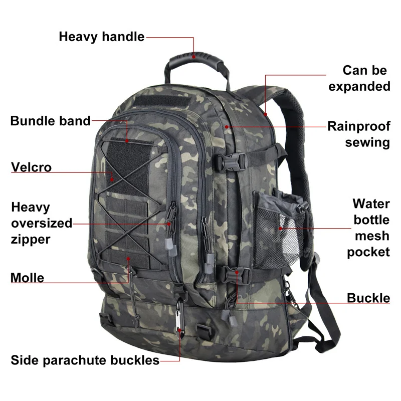 Large Capacity 40L 65L Outdoor Tactical Military Tactics Backpack Travel Hiking Camping Fishing Tool Backpack for Men Women