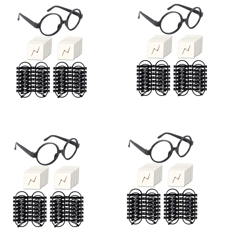 64Pcs Wizard Glasses With Round Frame No Lenses And Tattoos For Kids Halloween,Costume Party