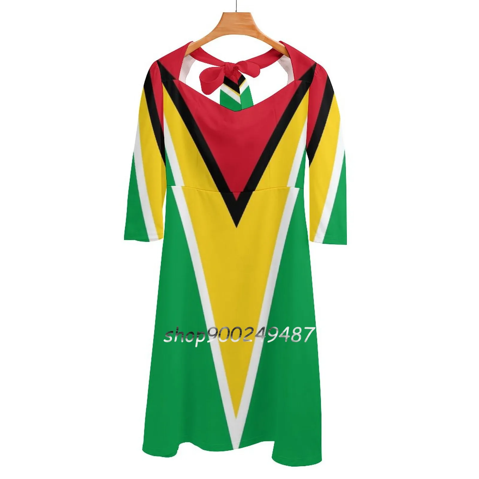 

Guyana National Flag Sweetheart Knot Flared Dress Fashion Design Large Size Loose Dress Guyana Guyanese Guyana Flag Caribbean