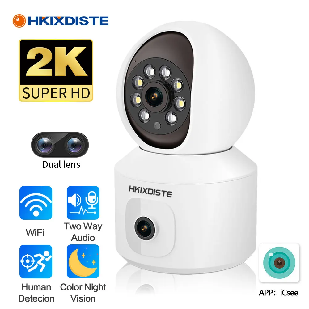 

2K 4MP WiFi Camera Dual Screens Motion Detection Two Way Audio Indoor 4MP Mini PTZ Security IP Camera Home Baby Monitor iCsee
