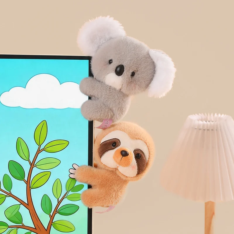 12CM Cute Cartoon Animal Clip Doll Stuffed Plush Toy Anime Sloth Fox Beaver Koala Cat Cute Computer Decoration