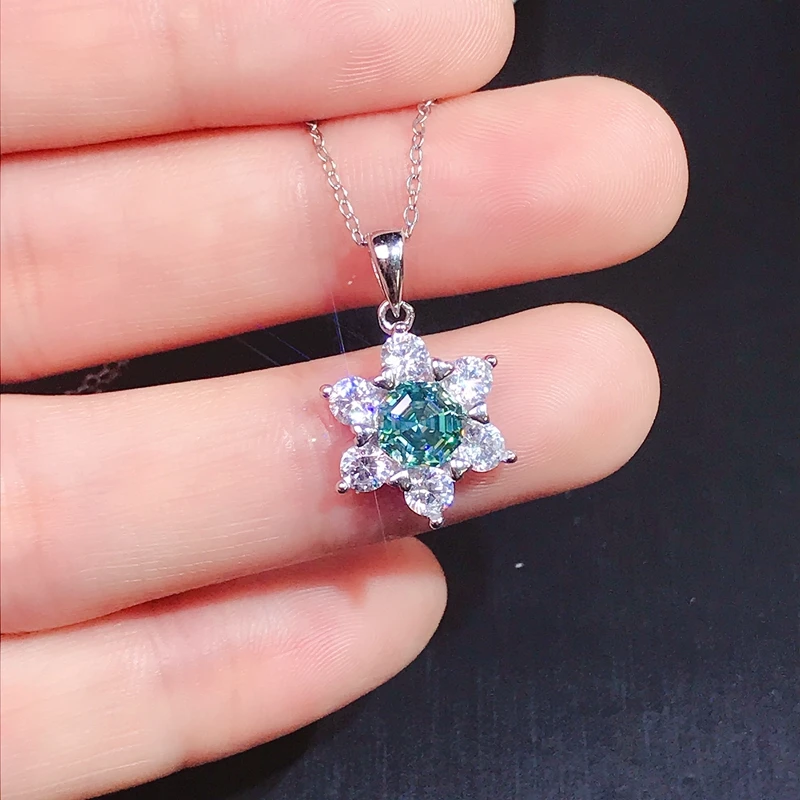 moissanite necklace, 1 carat gem, can be detected by instrument, 925 Sterling silver Rare cutting