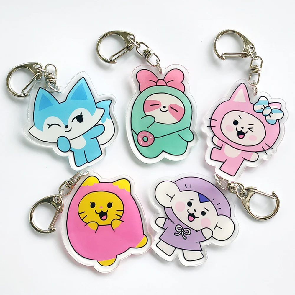 KPOP ITZY Keychain WDZY Doll Key Ring Two-Piece Transparent Acrylic Cartoon Pendant Keyring YUNA YEJI RyuJin LIA Fans Collection