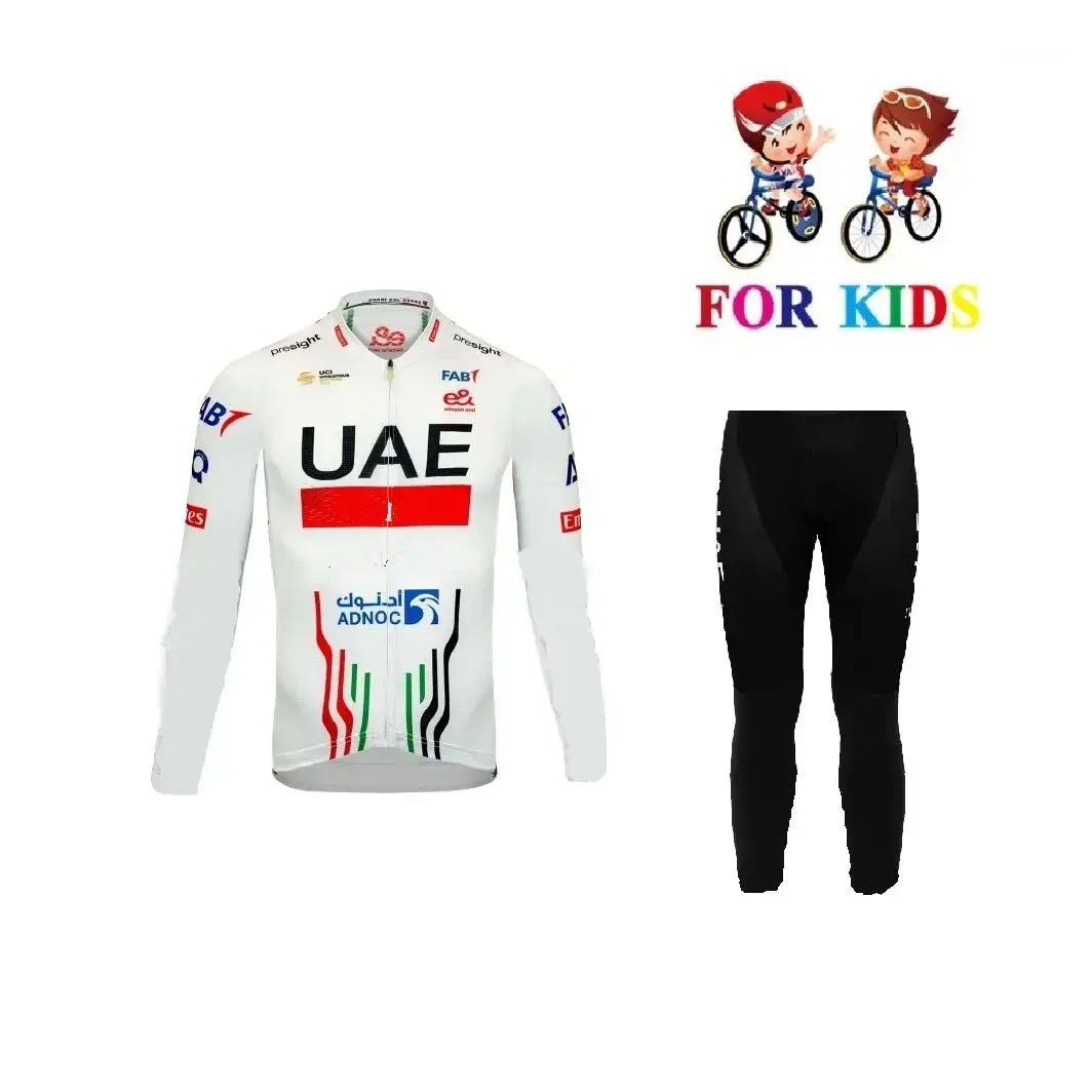 WINTER FLEECE THERMAL KID\'S 2024 UAE TEAM Children Long Sleeve Bicycle Clothing  With PANTS Ropa Ciclismo