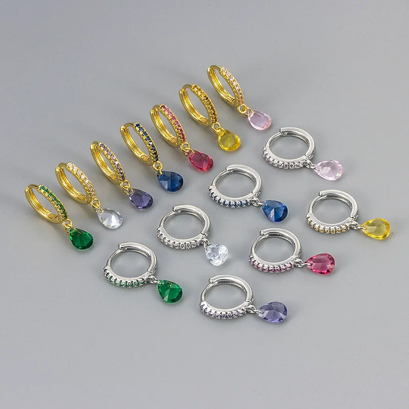 Colored Teardrop Zircon Drop Earrings Hoop For Women Sweet Fashion Jewelry Accessories New Gift Party Music Festival