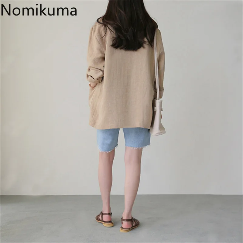 Nomikuma-Blazer en coton et lin pour femme, veste à manches longues, bouton unique, document solide, décontracté, tout match, nouveauté, 2022