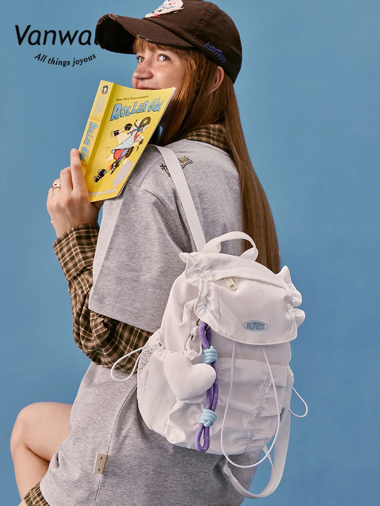 VANWALK Sport Series New Folded Cloud Dual Shoulder Bag Drawstring Design Small Book Bag for Women Lightweight Waterproof