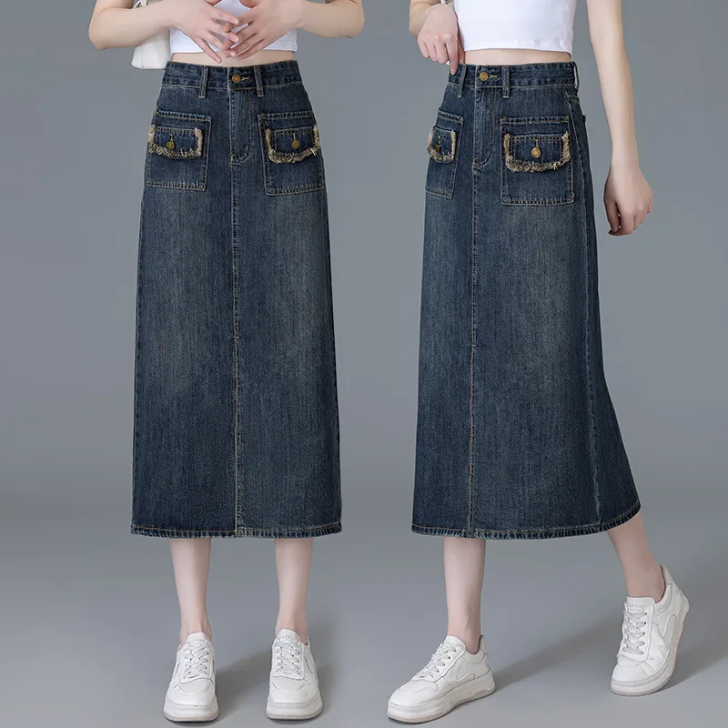 

Midi Skirt Women, Spring And Autumn New High Waist Slimming Mid-Length-Covering Straight Split One-Step Skirt