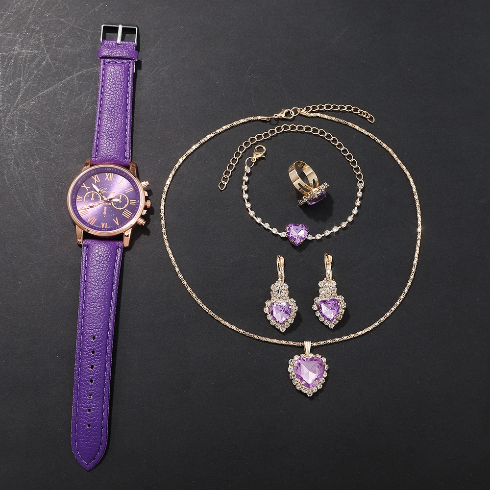 ساعة كوارتز كاجوال نسائية + طقم سوار، مناسبة للارتداء في جميع الأماكن، رمضان، عيد الحب، عيد الأم، عيد الميلاد