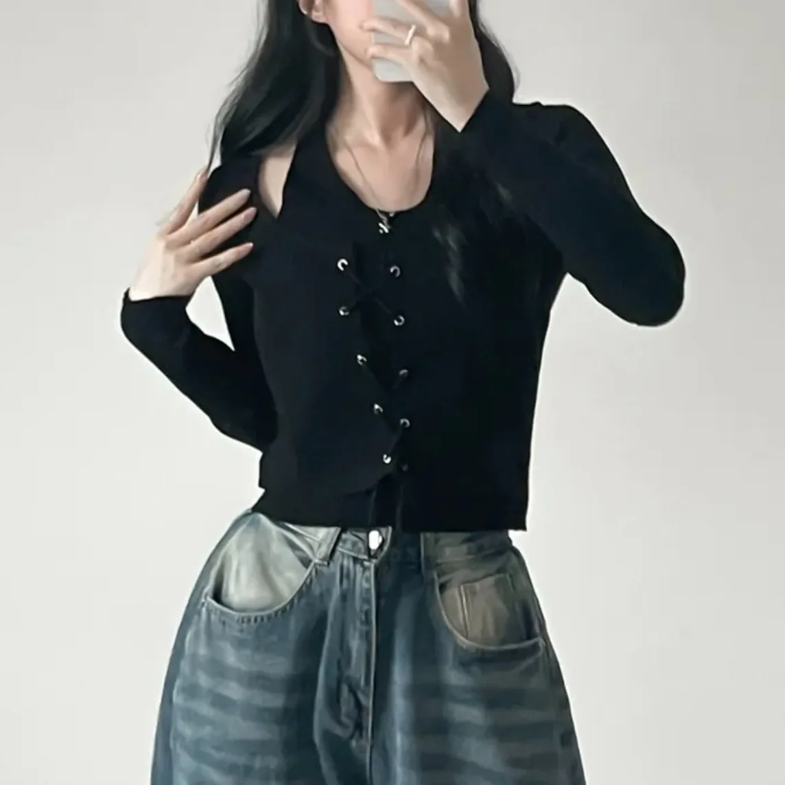 

Женский длинный вязаный свитер-свеч с поясом и поясом, базовый слой, топ в корейском стиле, осенняя мода, универсальный...