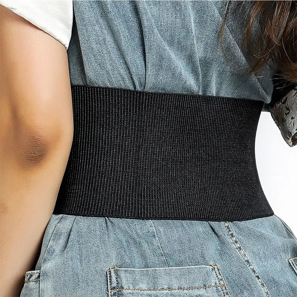 أزياء واسعة مطاطا مشد حزام مطاطا زائد حجم الخصر أحزمة واسعة النساء السود أحزمة اللباس لمعطف اللباس #3