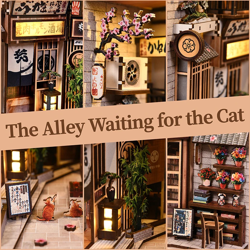 بيت Cat's Alley DIY المصغر - مجموعة زوايا الكتب الخشبية ثلاثية الأبعاد، نهاية الكتب المُجمَّعة يدويًا وديكور المنزل، عيد الميلاد والجمعة السوداء #5