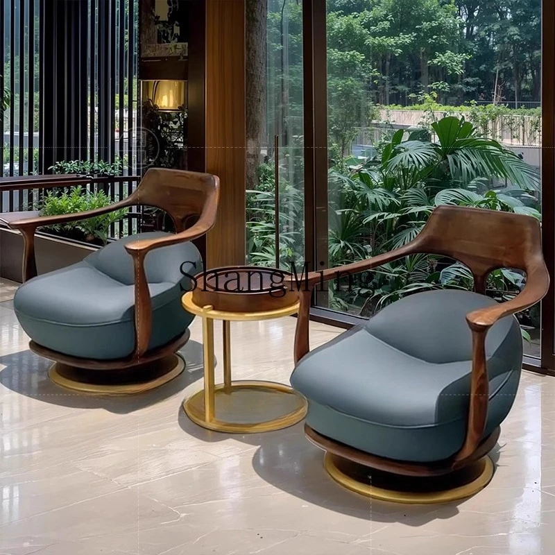 FG black walnut rotatable leisure sofa chair leather creative villa high-end rotating chair