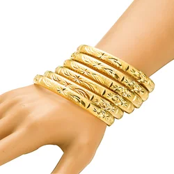 24k 8MM 6Pcs/Lot Dubai Gold Bangles for Women Men Color Ethiopian Bracelets African Jewelry Saudi Arabic Wedding Bride Gift